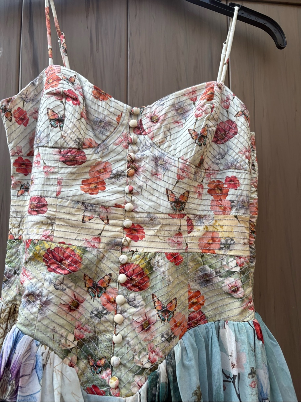 Anthropologie Strapless Floral Garden Print Midi Dress — White, Pink, Green - Picture 12 of 13